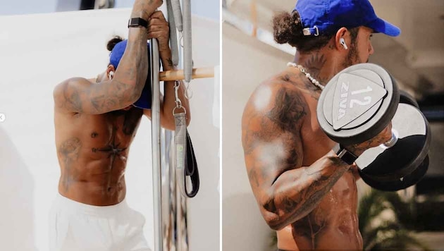 Lewis Hamilton zeigt sein perfektes Sixpack und gibt sich nachdenklich.