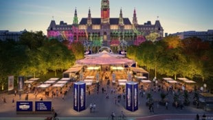 Das erste Bild des Eurovision Village am Rathausplatz