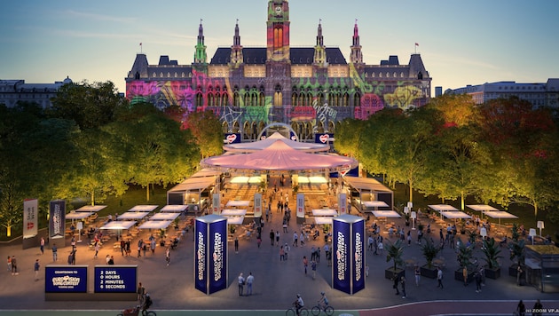 Das erste Bild des Eurovision Village am Rathausplatz
