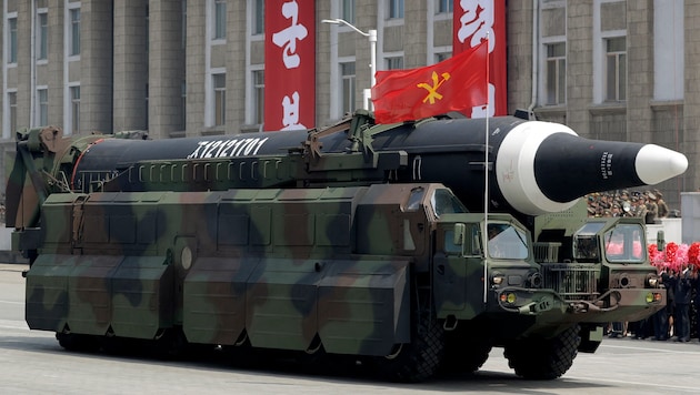 Eine nordkoreanische Rakete, die vermutlich mit einem Atomsprengkopf versehen werden kann.