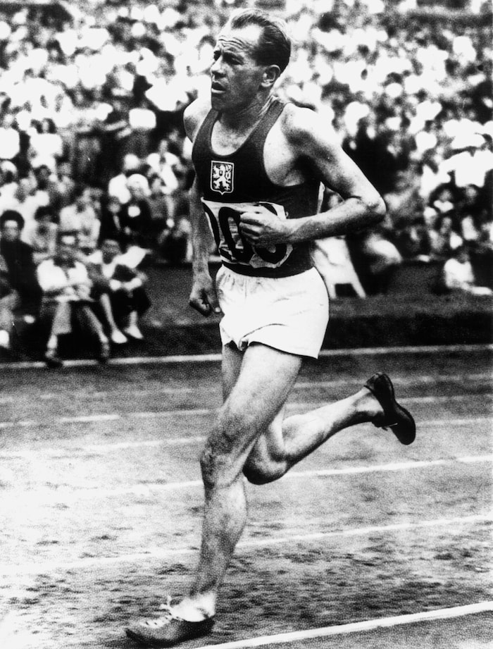 Emil Zatopek während der Olympiade 1948 in London.