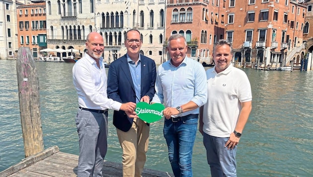 Steiermark-Werbung in Venedig: Christoph Plank (WKO), Herwig Kolzer (Österreich-Werbung), Mario ...