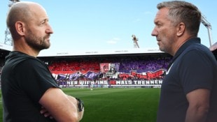 Stephan Helm (li.) steht kurz vor dem Aus. Ex-Veilchen-Coach Manfred Schmid (re.) könnte für die ...