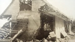 Ein im Abwehrkampf zerschossenes Gehöft in Unterkärnten.