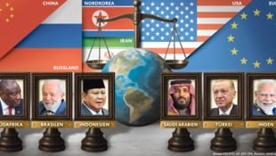 Mächtige Staatschefs der „Swing States“,von links: Ramaphosa, Lula, Subianto, Mohammed bin ...
