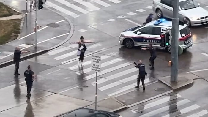 Die Frau ging auf die Beamten zu.