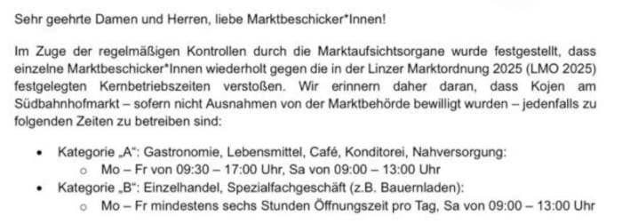 Ein Auszug aus dem Brief des Marktamts an die Beschicker