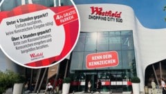 Ab der 5. Stunde zahlt man in der Westfield Shopping City Süd 2,50 Euro pro Stunde fürs ...
