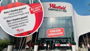 Ab der 5. Stunde zahlt man in der Westfield Shopping City Süd 2,50 Euro pro Stunde fürs ...