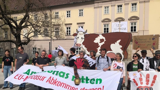 Schon im April protestierten Vertreter von Attac und zahlreiche Bauern in Linz gegen den ...