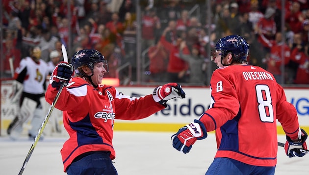 Jubel bei Nicklas Backstrom (li.) und Alexander Ovechkin