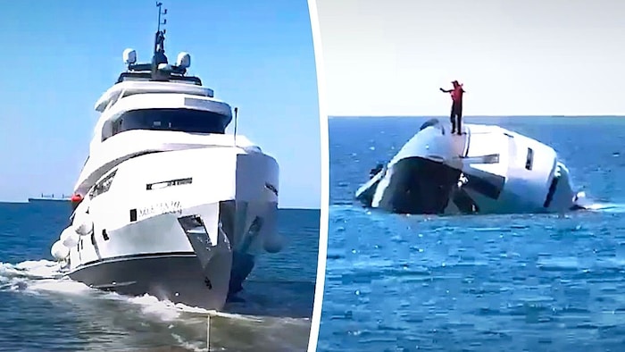 Eine Person konnte noch auf die Bordwand klettern – als das Schiff noch weiter in den Fluten ...