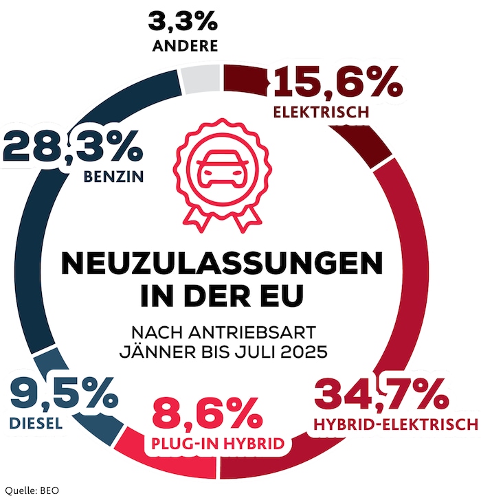 Reine Elektroautos machten heuer schon gut 15 Prozent der Neuzulassungen aus, das war weit mehr ...