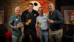 Moderator Hannes Steiner, Fußball-Legende Andi Herzog und die Experten Frenkie Schinkels und ...