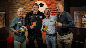 Moderator Hannes Steiner, Fußball-Legende Andi Herzog und die Experten Frenkie Schinkels und ...