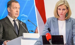 Der russische Ex-Präsident Dmitri Medwedew legt im Streit mit Österreichs Außenministerin Beate ...