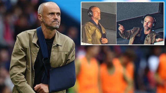 PSG-Coach Luis Enrique sah sich die erste Hälfte des Heimspiels gegen RC Lens von der Tribüne ...