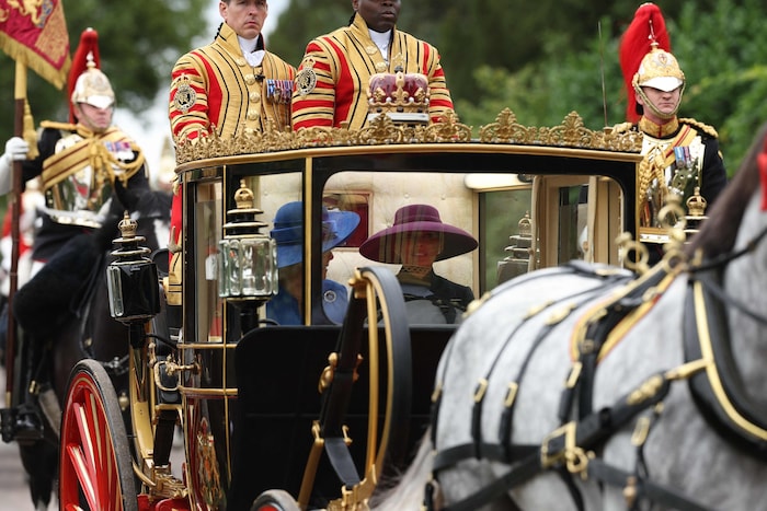 Queen Camilla and Melania Trump during the carriage procession in Windsor