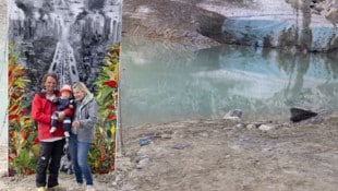 Künstler Alexander Maria Lohmann mit seiner Frau Nele und Sohn Julian Maria vor einem seiner ...