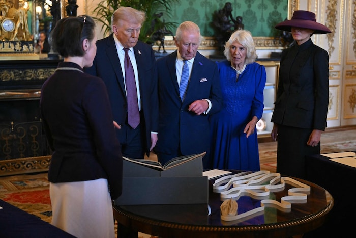 Charles and Camilla with Donald and Melania Trump in the Green Drawing Room