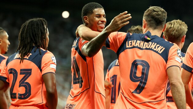 Mit einem Doppelpack machte sich Marcus Rashford (mitte) zum Matchwinner.