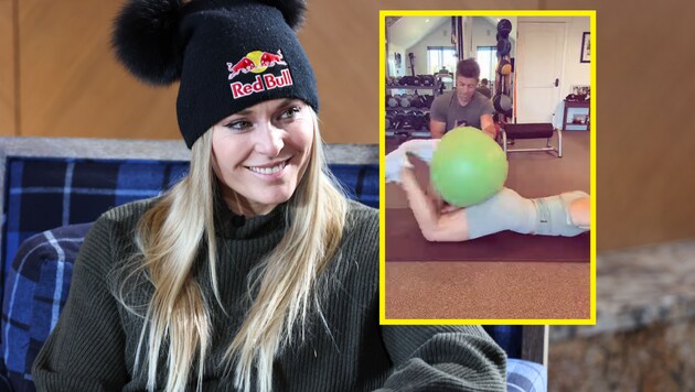 Lindsey Vonn – einmal bei einem Interview und einmal beim Popo-Training