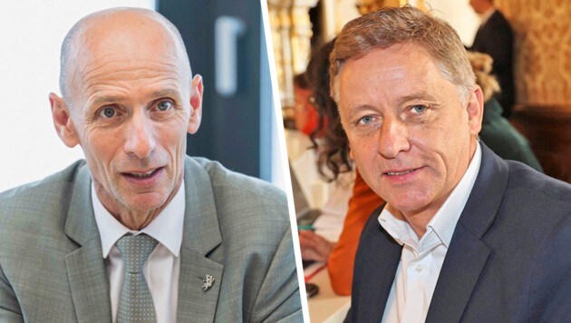 Finanzlandesrat Willibald Ehrenhöfer (ÖVP, links) und Lambert Schönleitner (Die Grünen)  