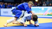 Sanjindo-Tiger Artem Lesiuk (blau) gewann bis 60 Kilo beide Duelle durch Waza-ari.