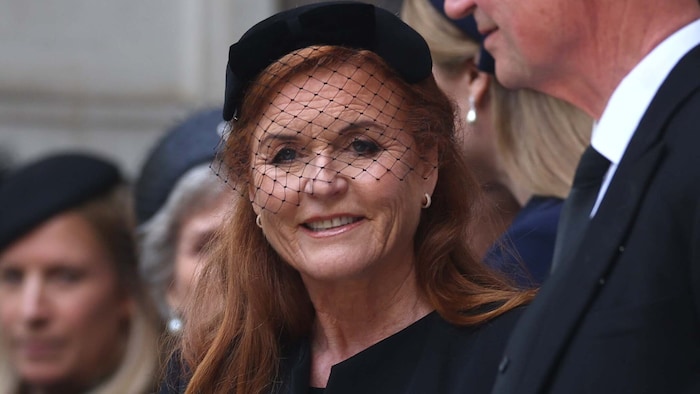 Sarah Ferguson, die Herzogin von York, vergangene Woche beim Begräbnis von Katharine, der ...