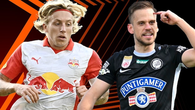 Mads Bidstrup (Salzburg) und Tomi Horvat (Sturm) wollen erfolgreich in die Europa League ...