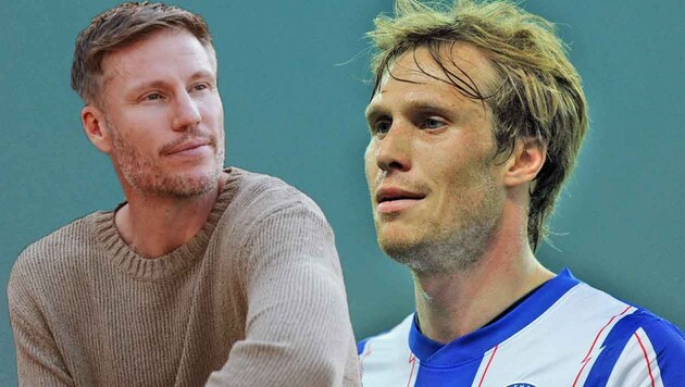 Christian Lell, rechts im Dress von Hertha BSC 2012 und links als „Instagram-Poster“ 2025