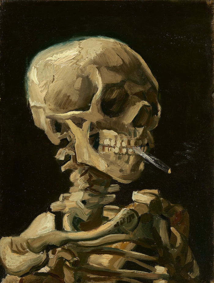 Vincent van Gogh: Kopf eines Skeletts mit brennender Zigarette aus dem Jahr 1886