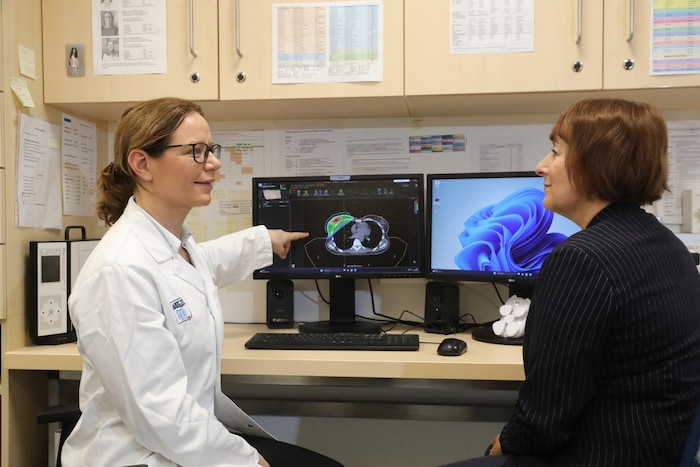 Prof. Eckert erklärt den Bestrahlungsplan.