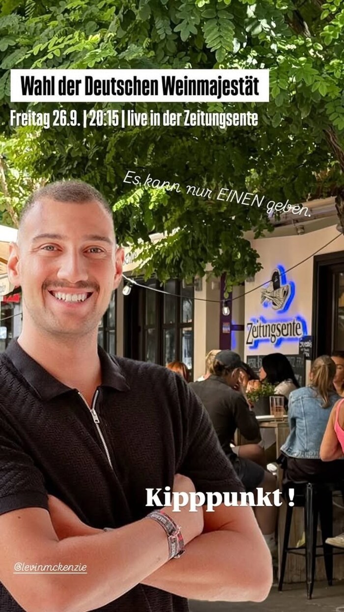 Der Blogger & Podcaster Levin McKenzie ist im Finale der Wahl zur Weinmajestät.