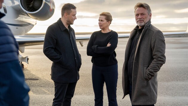 Von links: Dänemarks Regierungschef Jens-Frederik Nielsen, Dänemarks Premierministerin Mette ...