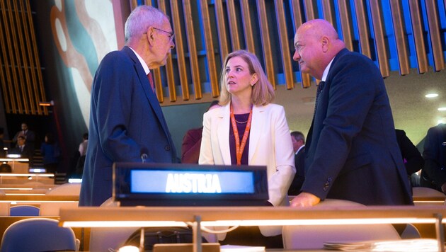 Van der Bellen im Gespräch mit Meinl-Reisinger und Stocker