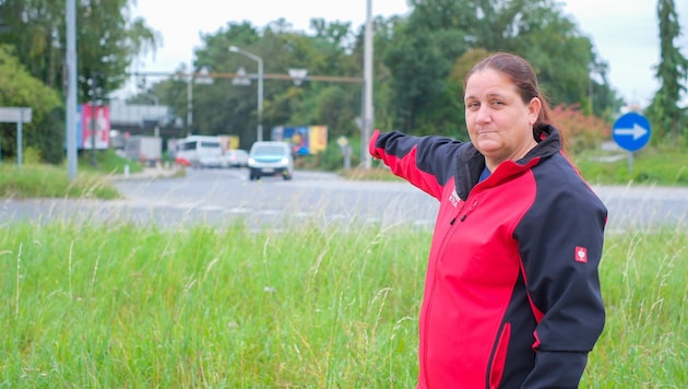Michaela I. (46) zeigte beim Linzer Chemie-Kreisverkehr Mut.