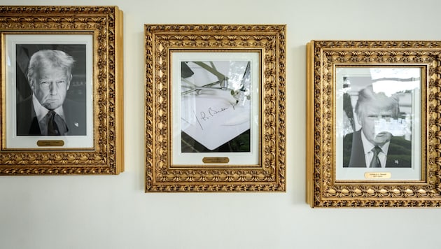 Wo der 46. Präsident der Vereinigten Staaten hängen sollte, ließ Trump ein Foto eines ...