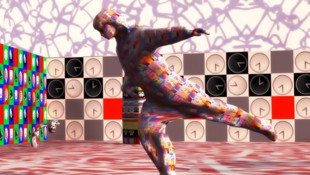 Videoinstallation von Claudia Hart: Ein digital animierter, geschlechtsloser Avatar tanzt in ...