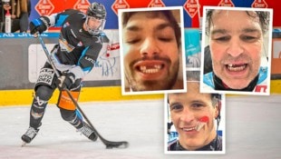 Söllinger (l.) hat nun ein „Eishockey-Lächeln“ wie Kozek und Jagr (o), Romig ließ sich im Sommer ...