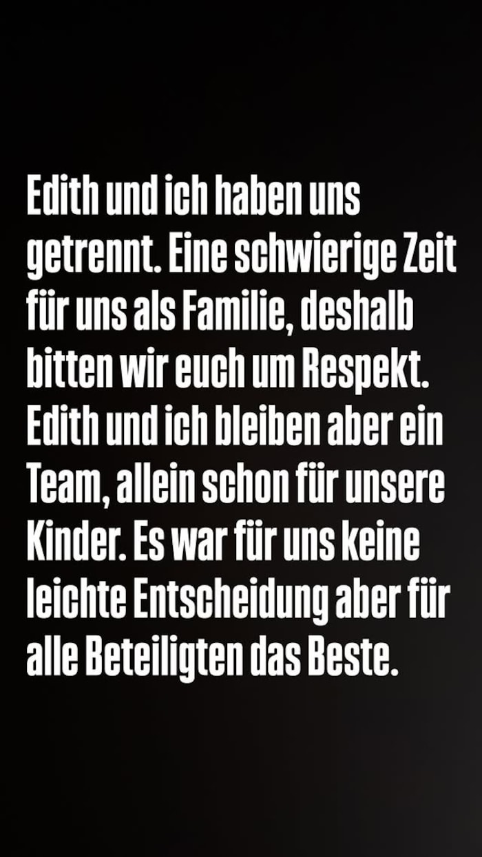 Mit dieser Nachricht in seiner Instagram-Story machte Eric Stehfest die Trennung von Ehefrau ...