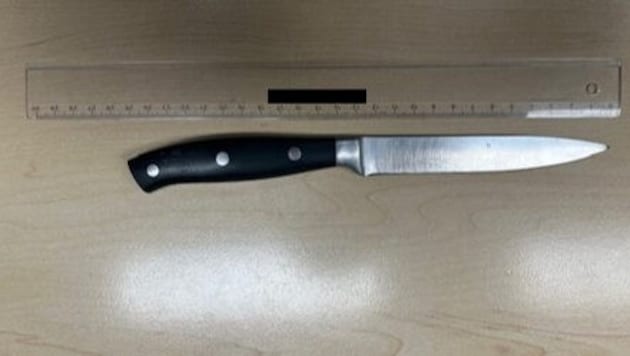 Mit einem Küchenmesser (s. oben) soll der 35-Jährige seinen Ex-Kollegen bedroht haben.