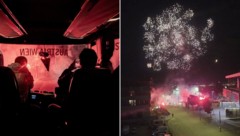 Mit Pyro-Show und Feuerwerk wurden die „Veilchen“ in Wien-Favortien empfangen.
