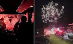 Mit Pyro-Show und Feuerwerk wurden die „Veilchen“ in Wien-Favortien empfangen.