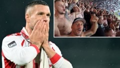 Lukas Podolski feuerte seine Mannschaft im Fanblock an.