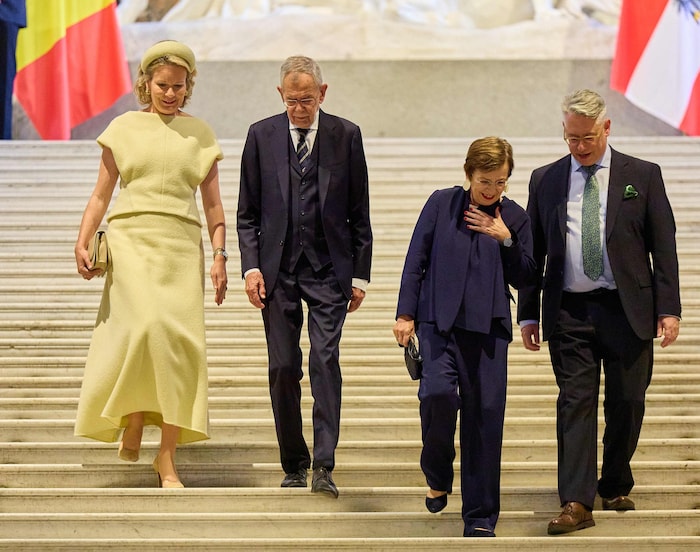 Königin Mathilde von Belgien (li.) mit Bundespräsident Van der Bellen und seiner Ehefrau Doris ...