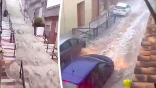 Videos in den sozialen Netzwerken zeigen das gewaltige Ausmaß der gigantischen Regenmengen.