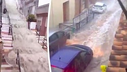 Videos in den sozialen Netzwerken zeigen das gewaltige Ausmaß der gigantischen Regenmengen.