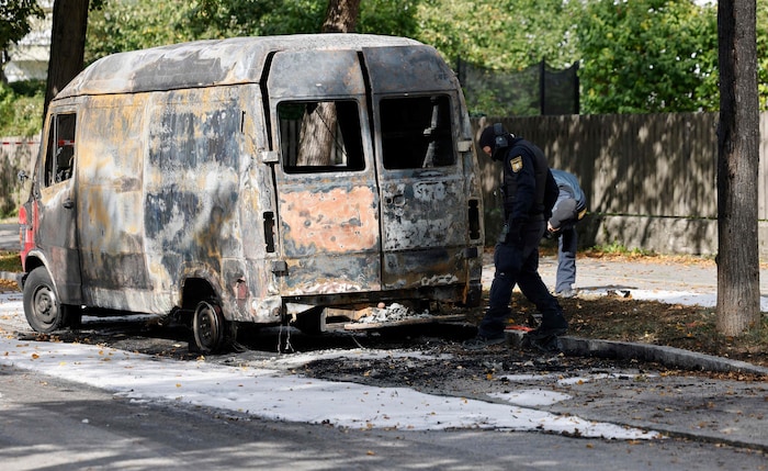The burnt-out van