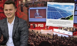 Schlagzeile in Rumänien: Der zur Partei PSD (Bildhintergrund) gewechselte ehemalige Direktor der ...